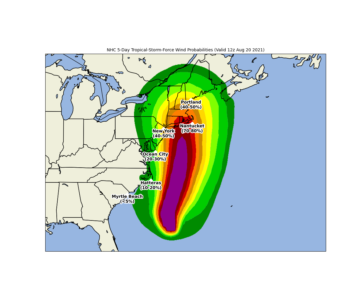 NHC 5-Day Tropical-Storm-Force Wind Probabilities (Valid 12z Aug 20 2021)