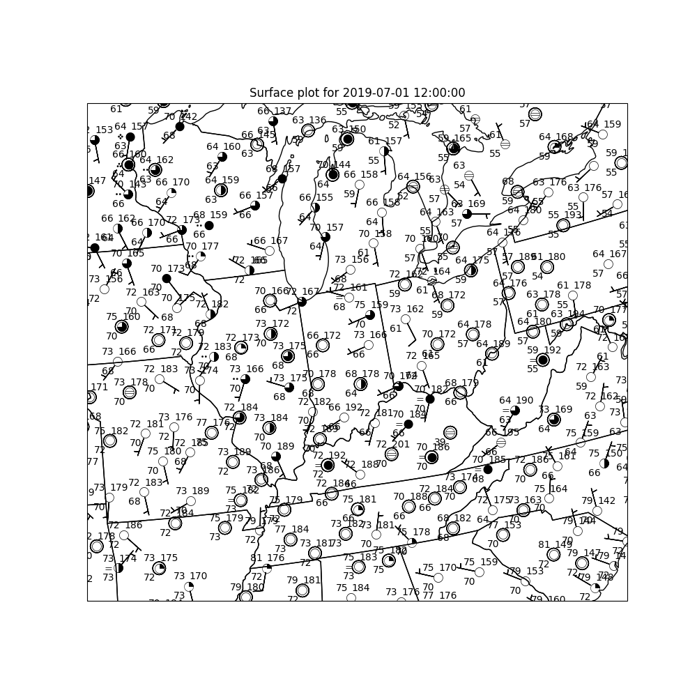 Surface plot for 2019-07-01 12:00:00