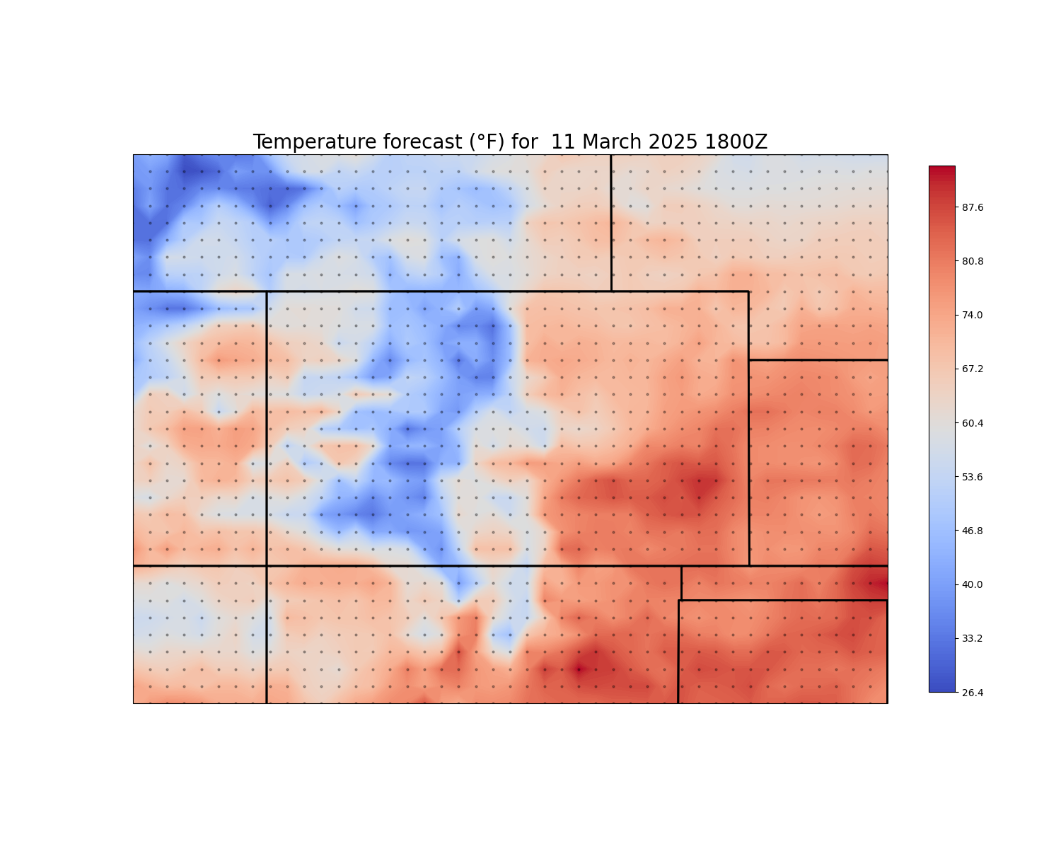 Temperature forecast (°F) for  11 March 2025 1800Z